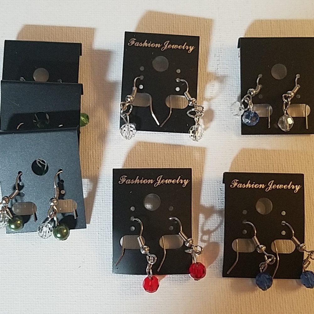 Silver Tone & Bead Earrings Set of 5 Pairs